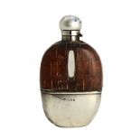 A Victorian silver mounted and partly leather covered glass spirit flask, of ovoid form,