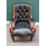 An early Victorian mahogany framed scroll back open armchair, on turned supports,