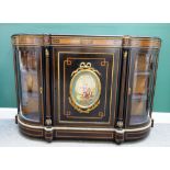 A Victorian gilt metal mounted figured walnut and ebonised credenza,