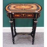 A Victorian gilt metal mounted marquetry inlaid and ebonised amboyna jardiniere,