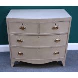 A Regency (later painted) mahogany bow front chest of two short and two long drawers,