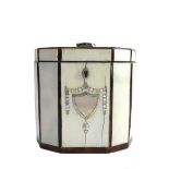 A George III mother-of-pearl inlaid tortoiseshell banded ivory tea caddy,