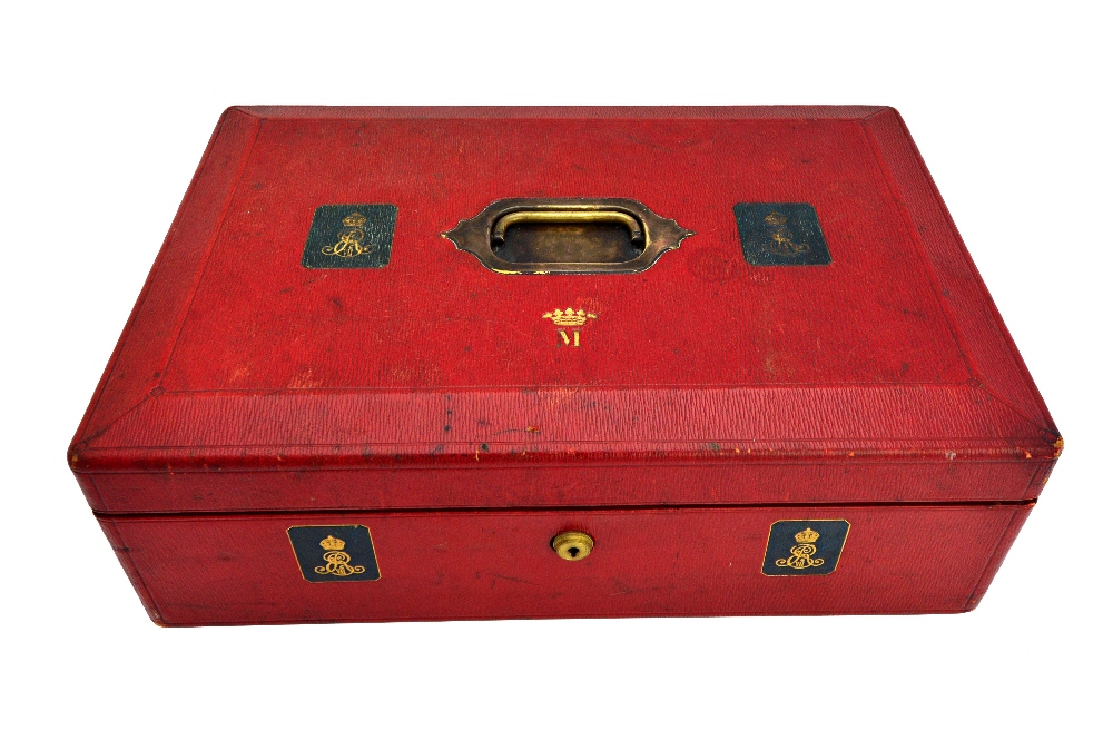 A red Morocco leather government cabinet box, early 20th century,