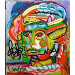 Noah Lubin (b.1979), Head study, acrylic on canvas, signed, unframed, 60cm x 51cm.