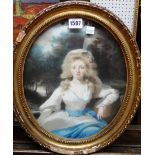 Manner of Sir Thomas Lawrence, Portrait of a lady, said to be Mrs Fitzherbert, pastel, oval,