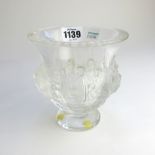 A Lalique 'Dampierre' footed glass vase moulded with a band of frosted birds,