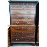 A George III satinwood banded mahogany chest on chest, of two short and six long graduated drawers,