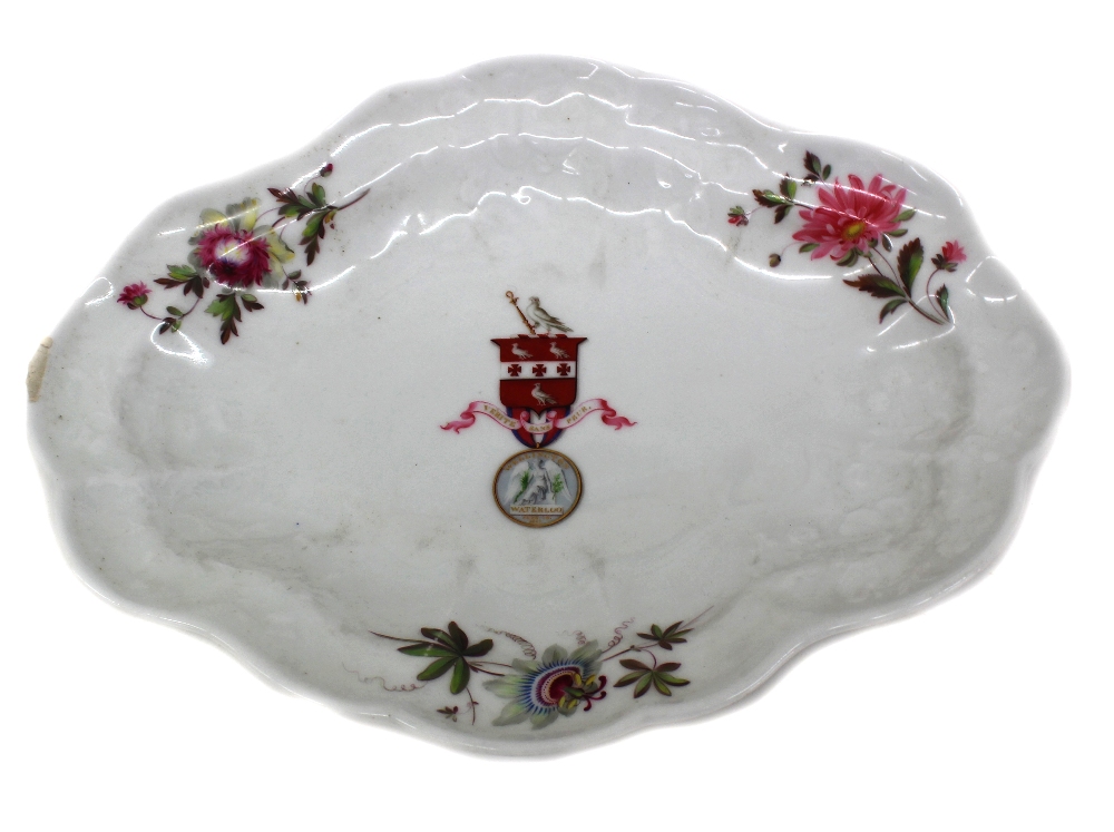 A Chamberlain Worcester armorial shaped oval dish, circa 1815,