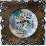 A pair of continental ceramic wall plates, circa 1900, decorated with classical figural scenes,