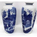 A pair of Asian blue and white porcelain vases, 20th century, tapered cylindrical form,