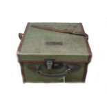 A vintage leather bound green canvas cartridge case, first half 20th century,