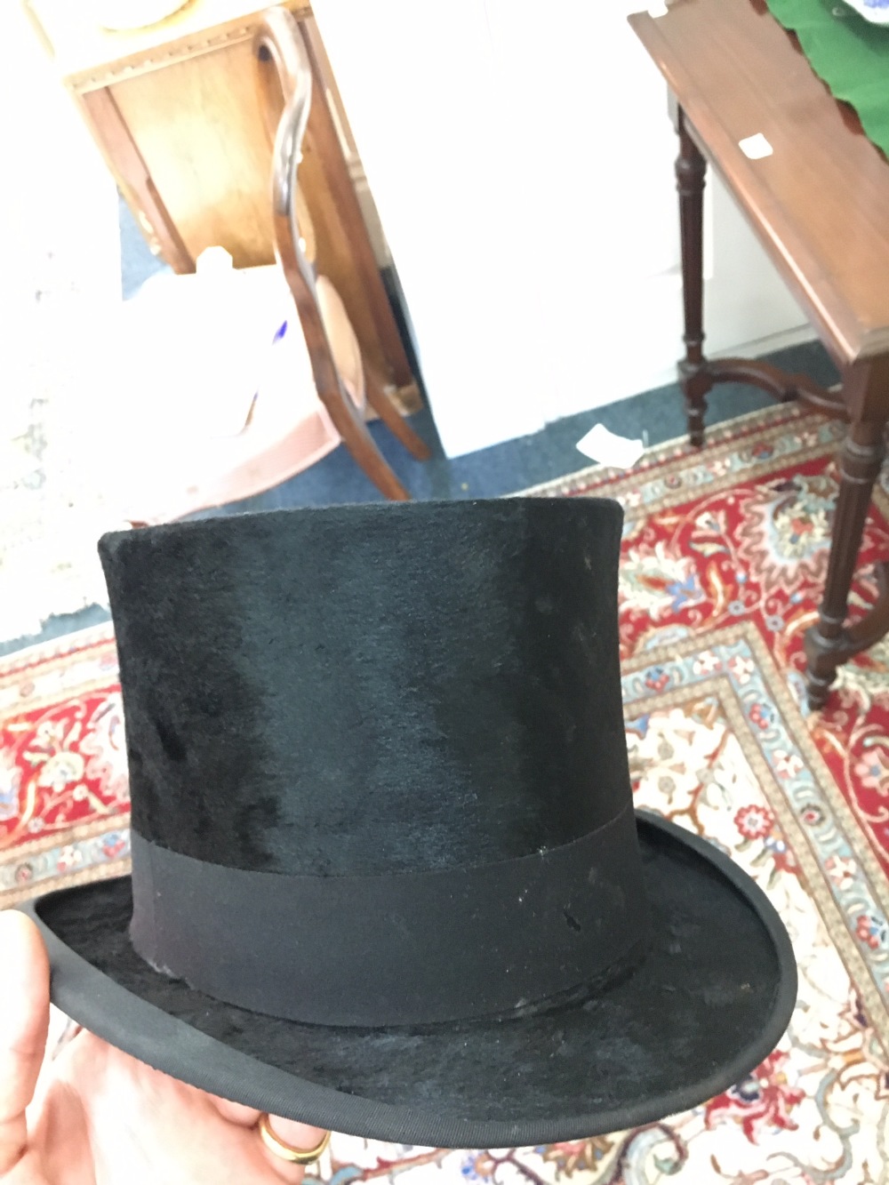 A vintage black silk top hat, labelled and stamped 'Tress & Co London', - Image 8 of 8