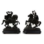 A pair of Victorian spelter figures, circa 1870, depicting Richard I and Edward III on horseback,