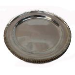 A set of six George III style circular electroplate dinner plates, with gadroon borders,