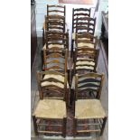 A Harlequin set of ten ash and elm wavy ladder back dining chairs, early 19th - early 20th century,
