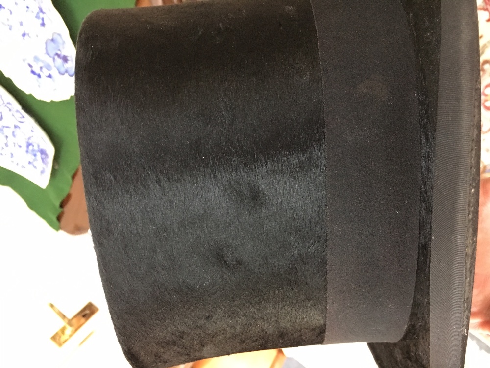 A vintage black silk top hat, labelled and stamped 'Tress & Co London', - Image 4 of 8