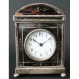 A George V silver and tortoiseshell pique cased miniature timepiece, William Comyns, London 1911,