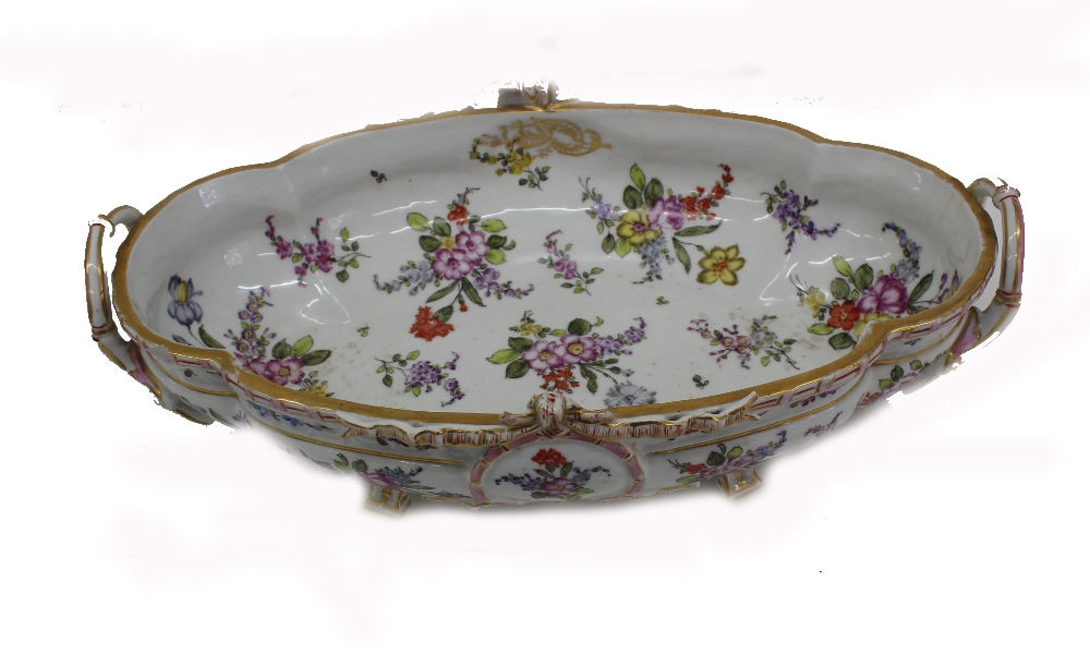 A German porcelain shaped oval two handed fruit dish, circa 1900,