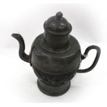 A Chinese coconut and pewter mounted wine pot and cover, late 19th/early 20th century,