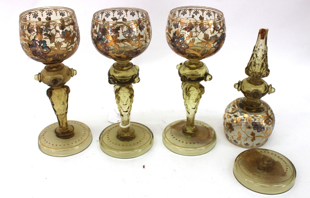 A set of four Venetian amber tinted glass rhoemers, circa 1900,