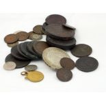 A collection of George III and later coinage including copper two pence 1797, pennies, half pennies,