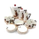 A Royal Doulton bone china coffee service, H 4927, each piece decorated with a fox,