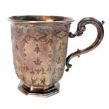 A Victorian octagonal silver christening mug, Edward & John Barnard, London 1856,