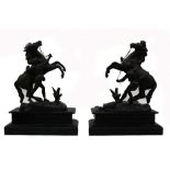 After the antique: A pair of spelter Marley horses and grooms, circa 1880,