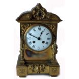 A French gilt metal cased mantel clock, circa 1880, of architectural style,