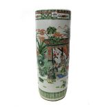 A Chinese famille-verte cylindrical stick stand, circa 1900,