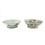 Two Chinese famille-rose shaped oval footed bowls, 19th century,