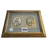A pair of Persian oval miniature portraits of a man and woman, each 6.5cm. by 5cm., in common frame.