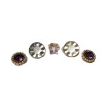 A pair of gold, amethyst and cultured pearl earclips,