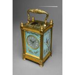 A French brass and enamel carriage clock Retailed by Cooke & Kelvey, Calcutta,