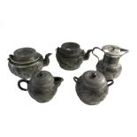 A Chinese pewter mounted black Yixing part tea service by Hor Chung,early 20th century,