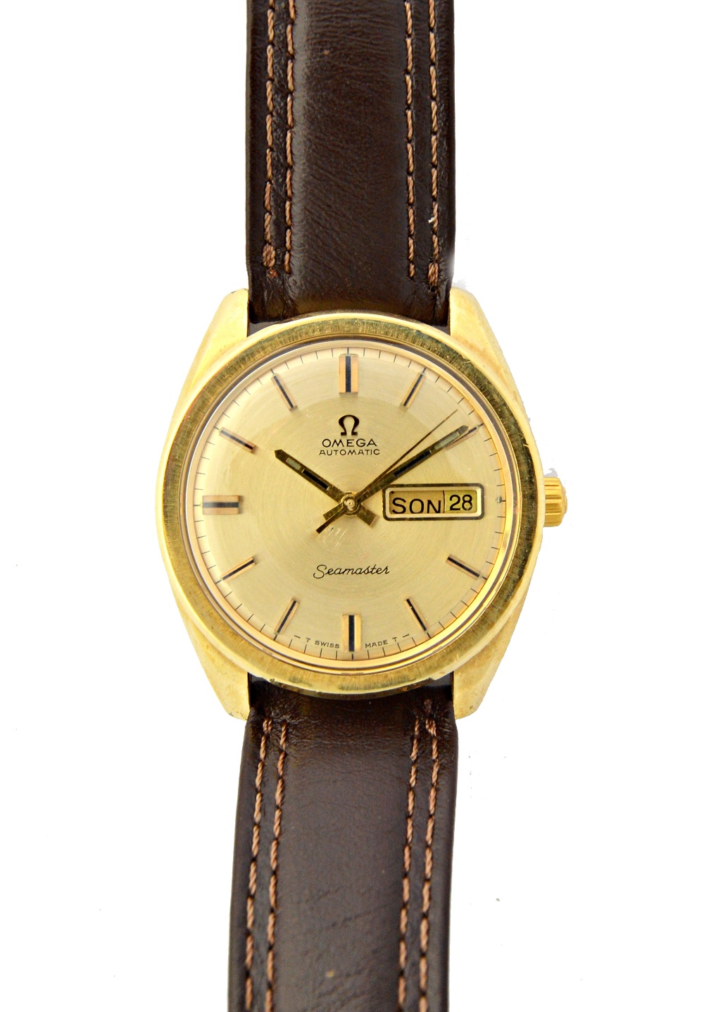 A gentleman's gilt metal fronted and steel backed Omega Automatic Seamaster wristwatch,