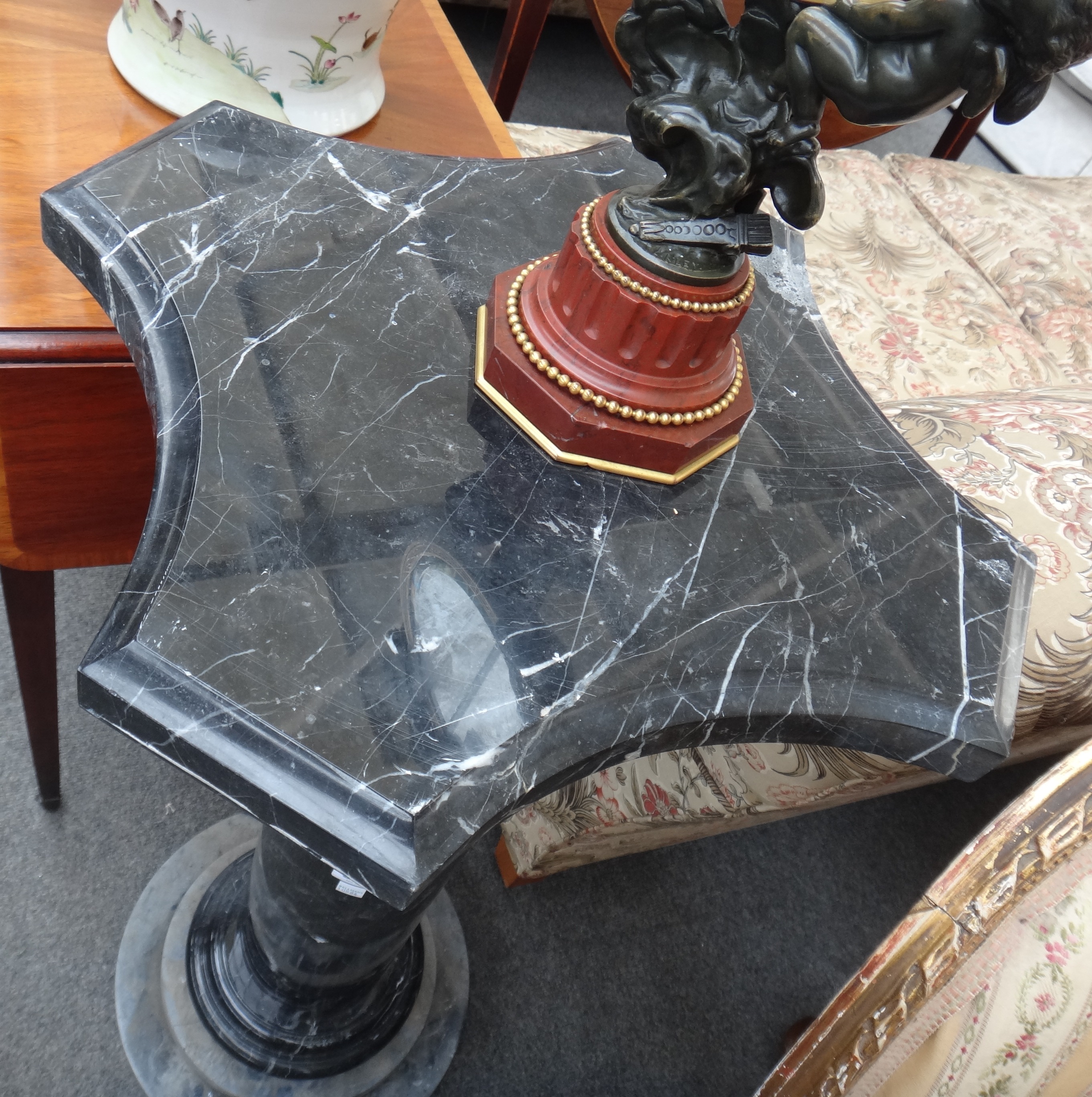 A modern black veined marble jardiniere stand, of turned and stepped circular form, - Image 2 of 3