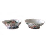 Two Chinese famille-rose shaped oval footed bowls, 19th century,