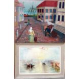 Manner of Turner, Harbour scene, oil on canvas, 41cm x 63cm.