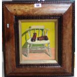 R. Shirley (20th century), Boots and bow chair, oil on board, signed and dated '79, 18cm x 15cm.