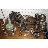 Silver and plate including candelabra elements, nut crackers, candlesticks and sundry.