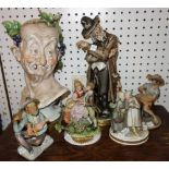 A group of six Continental Capodimonte and Capodimonte style figure groups.