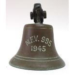 A ships bell from HMS MFV 995, the brass bell marked MFV 995 1945,