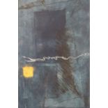 Contemporary School, Abstract blue with gold square; Abstract grey with silver square, a pair,