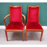 G Plan; a set of ten 20th century teak framed dining chairs on tapering square supports,