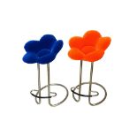 EDRA; a pair of 20th century stools, each seat upholstered as a five petal flower,