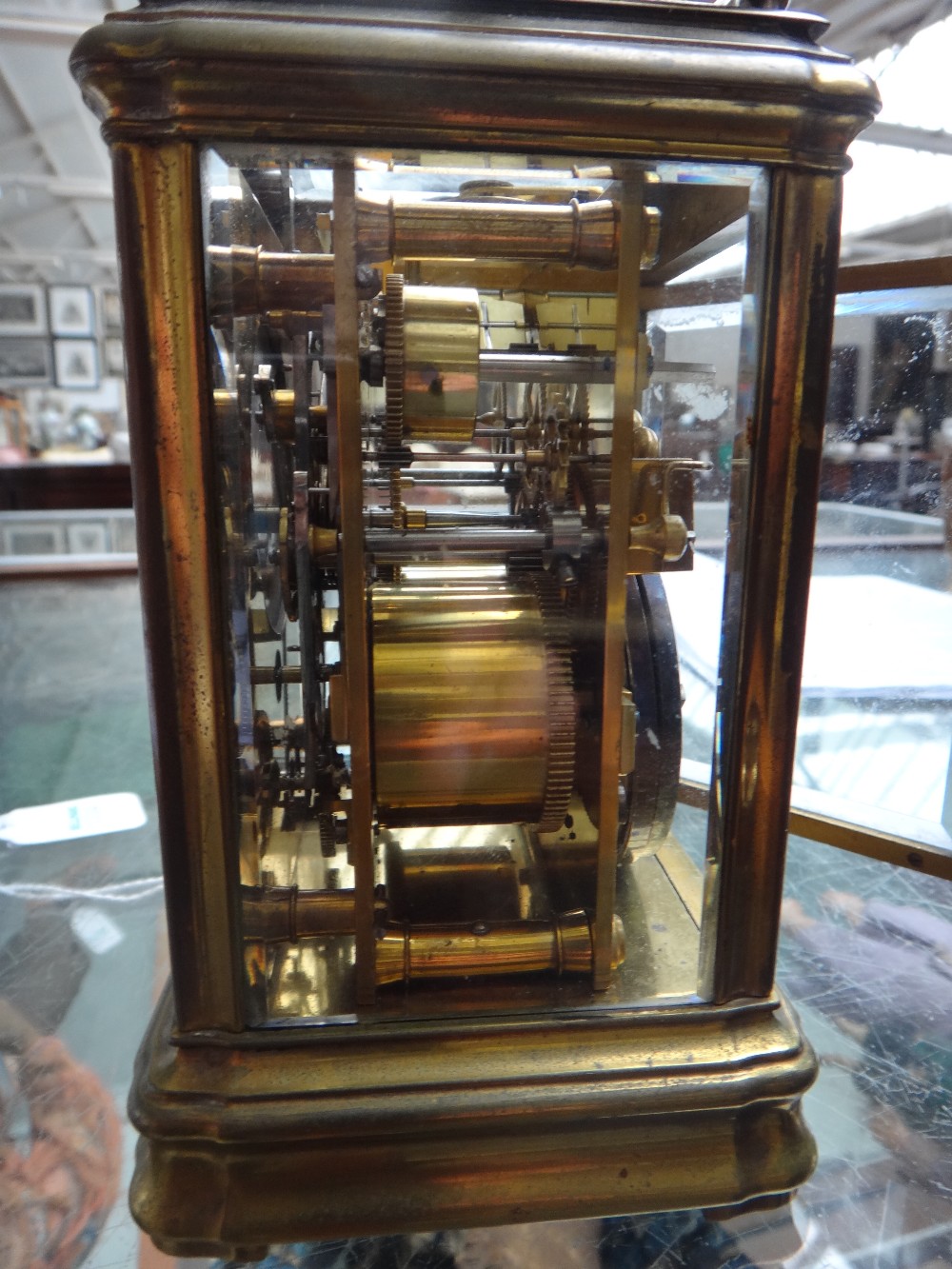 A French grande sonnerie brass gorge cased carriage clock, with alarm, late 19th century, - Image 4 of 9