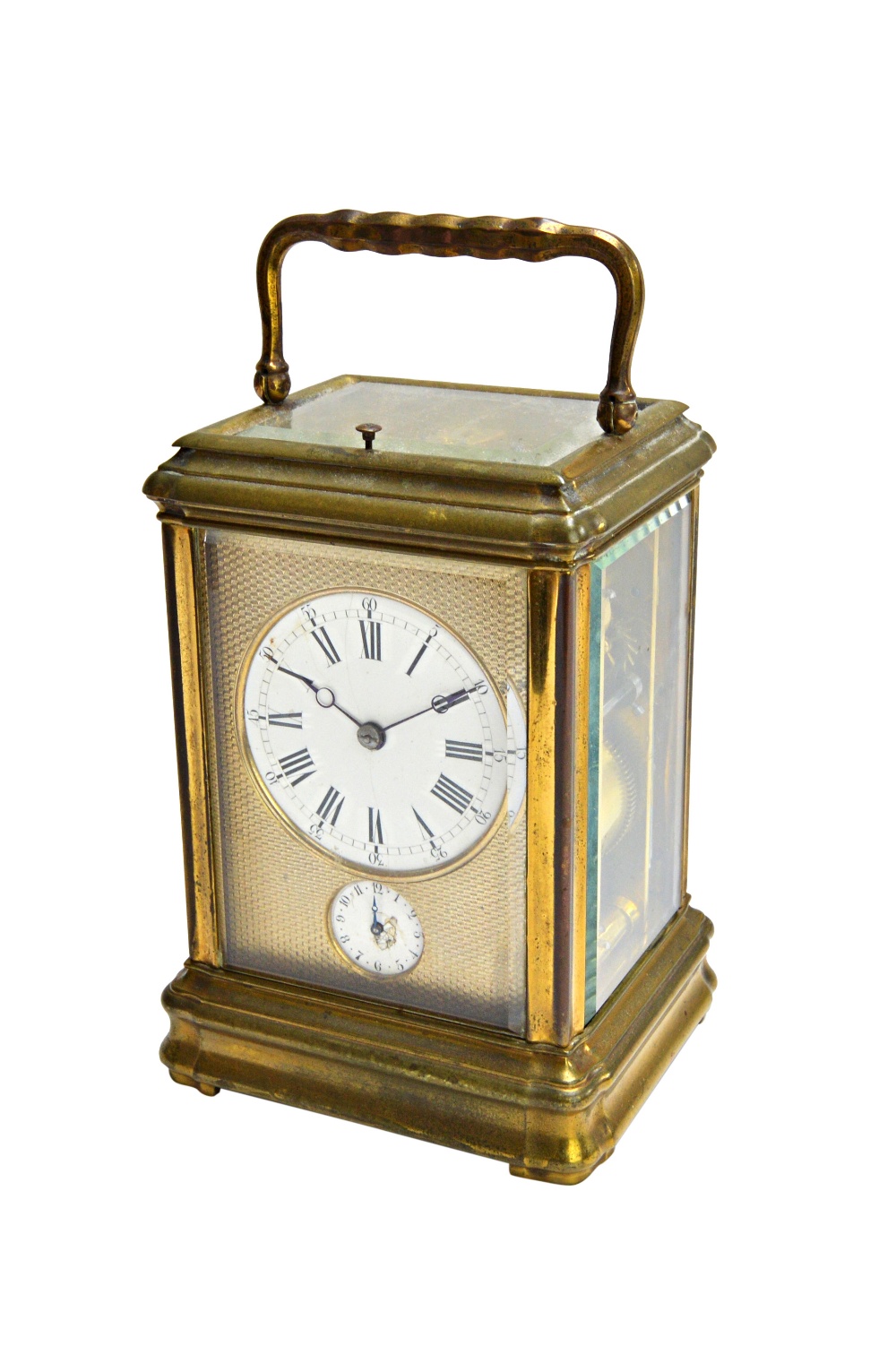 A French grande sonnerie brass gorge cased carriage clock, with alarm, late 19th century,