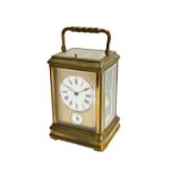 A French grande sonnerie brass gorge cased carriage clock, with alarm, late 19th century,