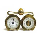 A brass mantel clock/barometer, early 20th century,